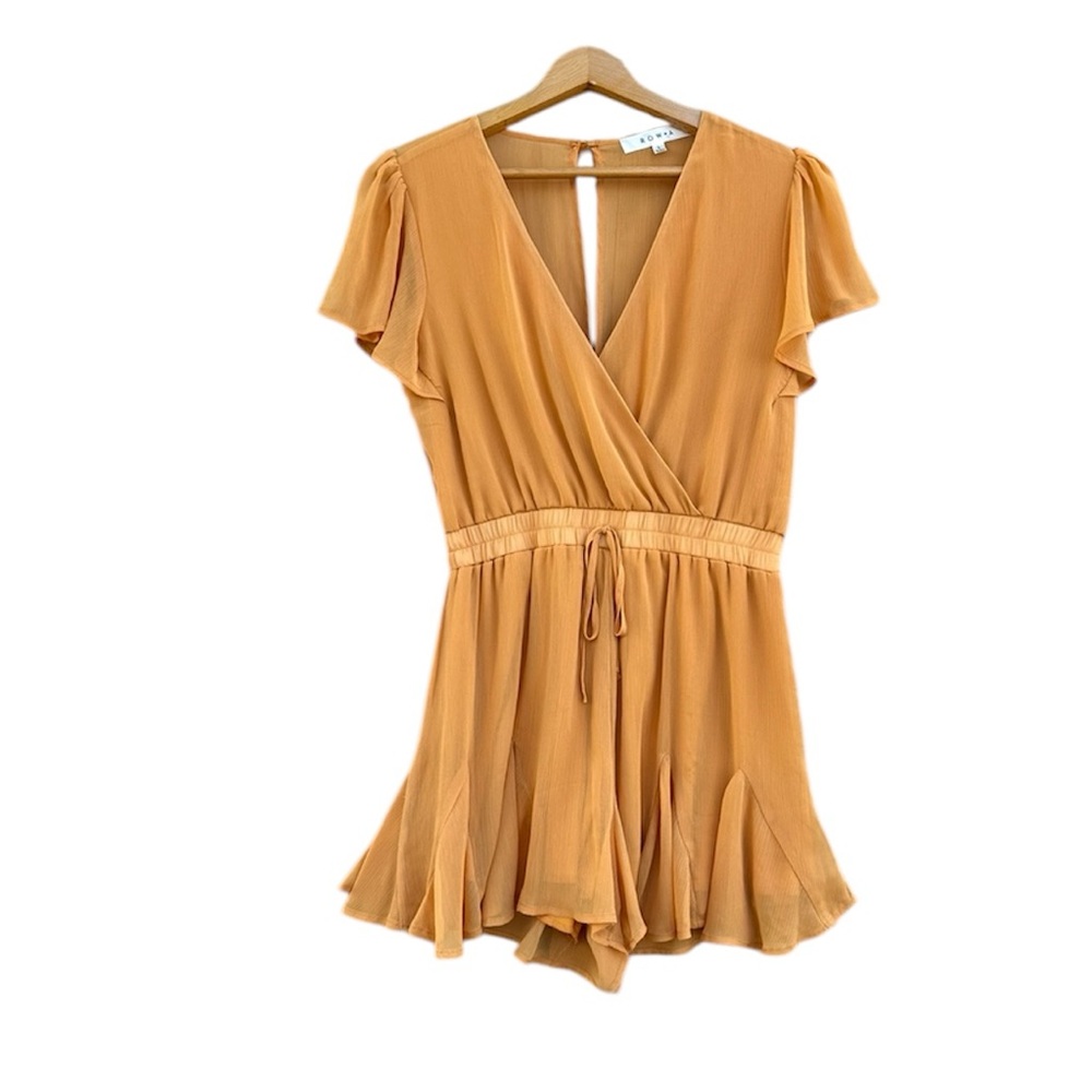 ROW.A Mustard Yellow Orange Summer Chiffoon Romper Shorts Flowy Large